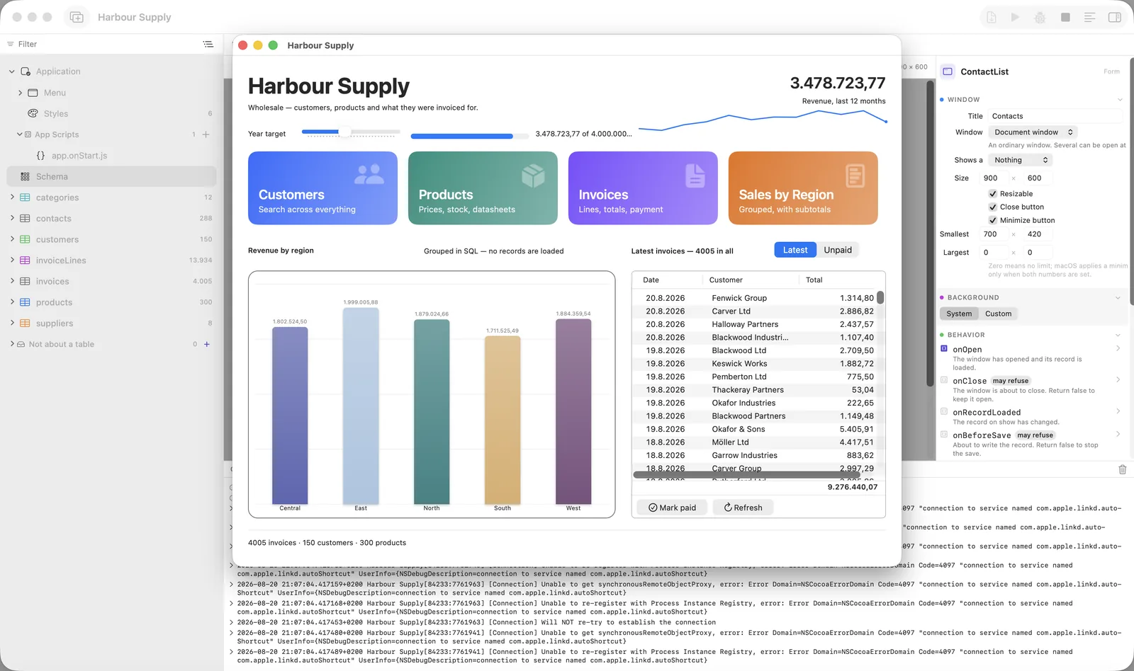 Harbour Supply running in a window in front of the Neuridion IDE