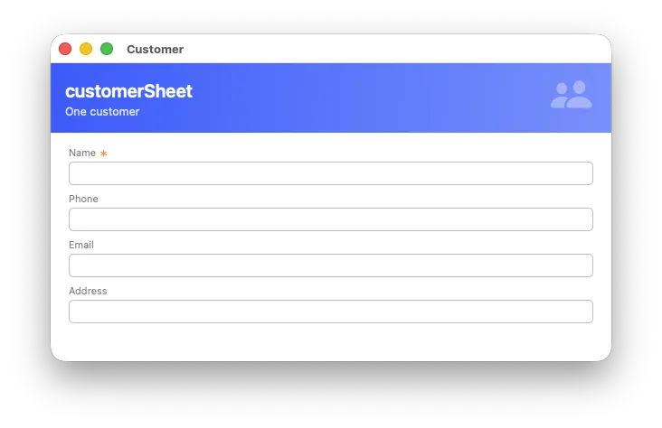 The generated customer sheet with name, phone, email and address
