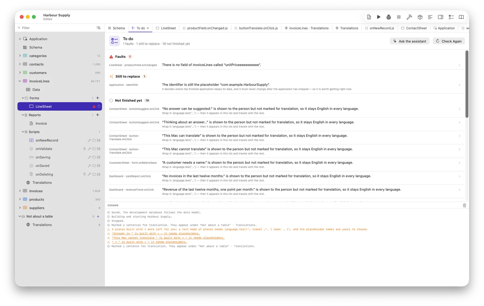 The to-do list in Neuridion, listing what is still to replace in the project