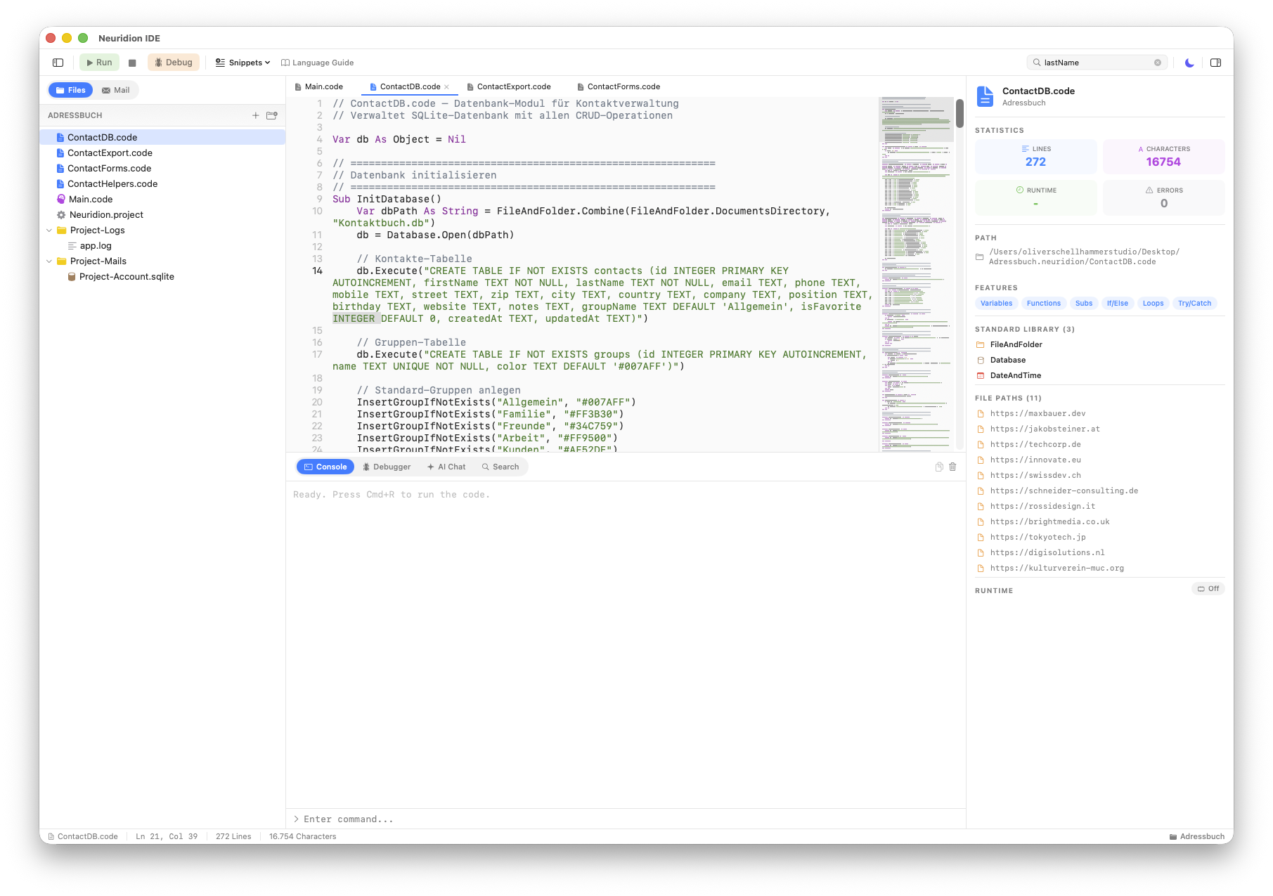 Neuridion IDE main window