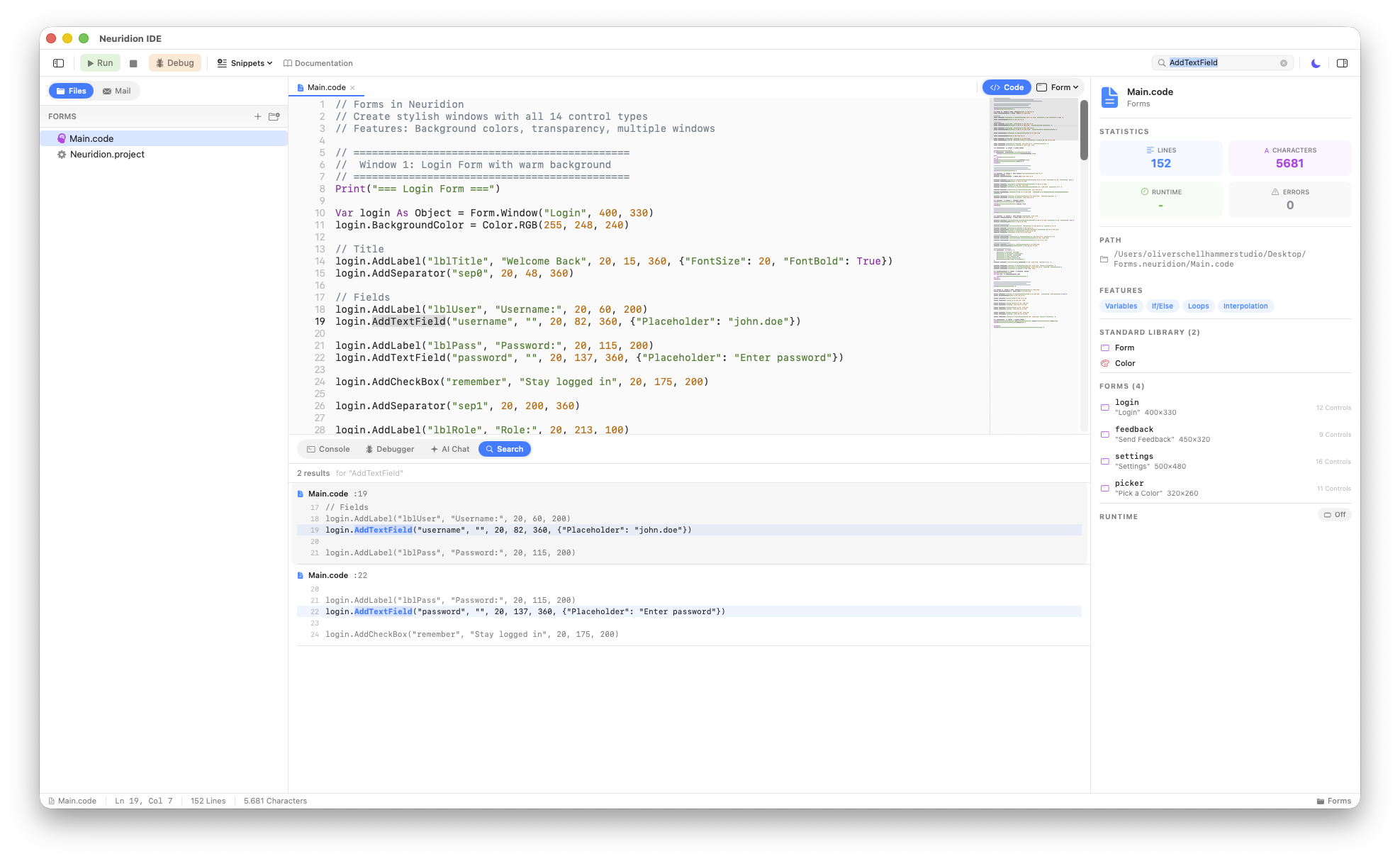 Project search results